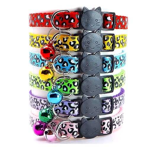 Reflective 2 Pack Breakaway Cat Collars with Bell Leopard Pattern Cute Kitty Adjustable 7.5-12.5 Inch Safe Kitten Collars Charms (Red)