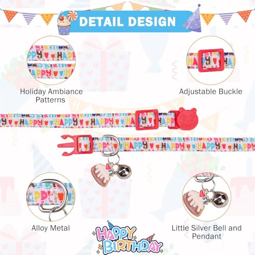 SCENEREAL Birthday Cat Collar with Bell & Stylish Bowtie, Breakaway Cat Collars Accessories for Boy Girl Small Cats, Holiday Kitten Gifts Costumes for Female Male Pets Puppy - color: Stylish Bow (Birthday Theme)