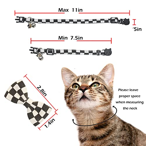 Bowtie Cat Collars Breakaway with Bell, Adjustable Cute Kitty Collars Safety Buckle Kitten Collar for Cat Puppy 7.5-11in (Black Plaid) - color: Black Plaid