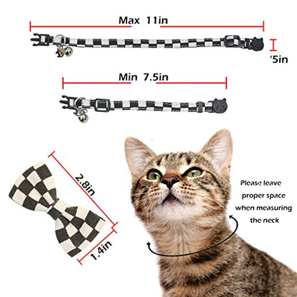 Bowtie Cat Collars Breakaway with Bell, Adjustable Cute Kitty Collars Safety Buckle Kitten Collar for Cat Puppy 7.5-11in (Black Plaid) - color: Black Plaid
