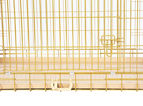 HOMEY PET 42" Gold Folding Dog Crate, Dog Cage for Large Dog Kennels with Pull Out Tray(No Floor Grid)