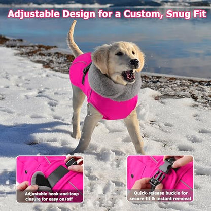 Dog Coat with Pocket, Waterproof Dog Jacket with Adjustable Buckle, Reflective Puppy Winter Coat Warm Turtleneck Fleece SnowJacket for Small Medium Large Dogs - Pink L - color: Pink, size: Large(Chest:22.8"-29.5", Back:16.5")