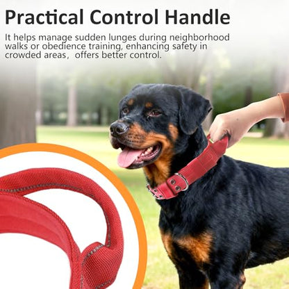 Tactical Dog Collar with Control Handle, Military Adjustable Pet Collar Reflective Heavy Metal Buckle Dog Collar, Soft Nylon Training Collar for Medium Large Dogs (Red, Medium) - color: Red, size: Medium