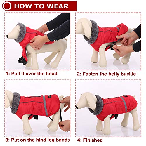 QBLEEV Warm & Waterproof Dog Coat - Reflective Turtleneck with Thick Fleece for Winter and Snow, S, M, L Dogs - color: Red, size: Small