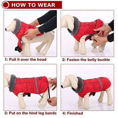 QBLEEV Warm & Waterproof Dog Coat - Reflective Turtleneck with Thick Fleece for Winter and Snow, S, M, L Dogs - color: Red, size: Small