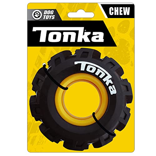Tonka Seismic Tread Dog Toy with Interactive Feeder, Lightweight, Durable and Water Resistant, 4 Inches, for Medium/Large Breeds, Single Unit, Yellow/Black - size: 5 in Seismic Tread