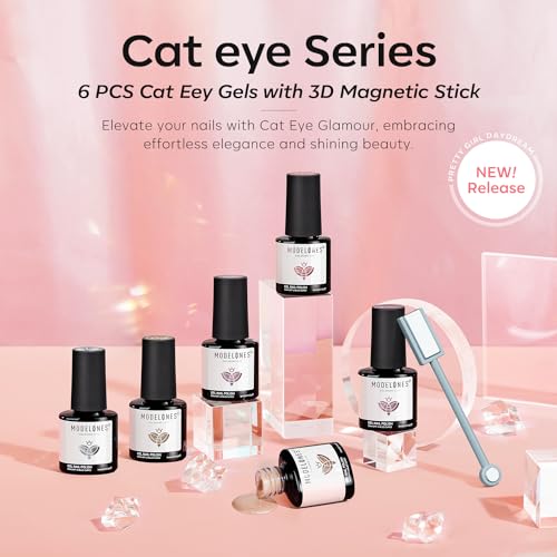 modelones Gel Nail Polish Set, 6 Colors Nude Pink Silver 9D Glassy Cat Eye Glitter Gel Polish Semi-transparent Neutral Brown Nail Polish Soapnails with Magnet Soak Off Led Nail Art DIY Gift - color: A A3-Neutral Cat Eye