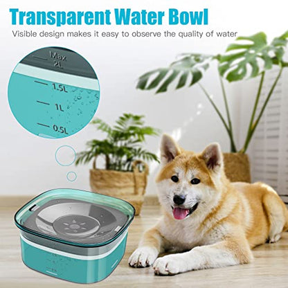 UPSKY 70oz Dog Water Bowl 2L No Spill Dog Bowls Large Capacity Spill Proof Slow Water Feeder, No Splash Dog Bowl Pet Water Dispenser Vehicle Carried Travel Slow Drinking Bowls for Messy Drinkers, Cats - color: E-Green, size: 2 L