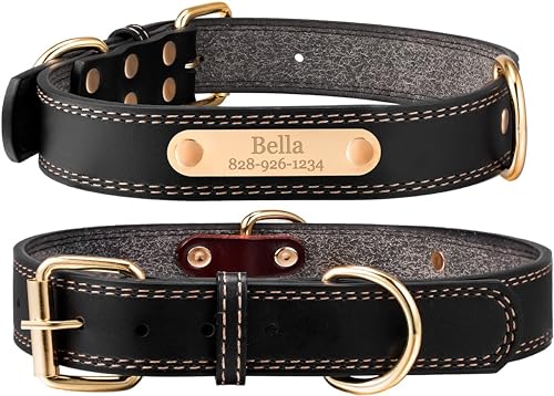 Personalized Dog Collar - Engraved Soft Black Vegan Leather - Custom Small Medium or Large Size with Name Plate (Small) - size: Small