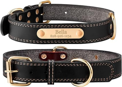 Personalized Dog Collar - Engraved Soft Black Vegan Leather - Custom Small Medium or Large Size with Name Plate (Small) - size: Small