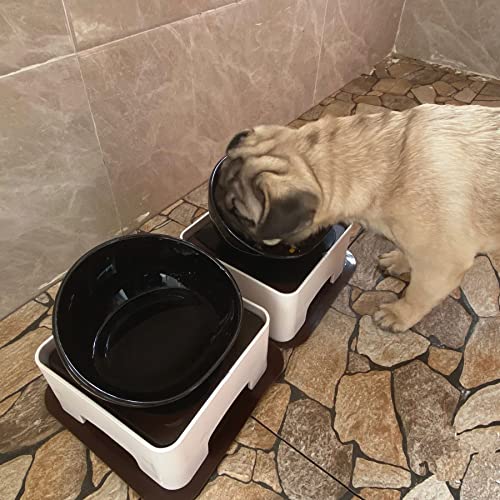 Ceramic Bulldog Bowl Dog Feeding Bowl - Dog Dish Wide Mouth Pet Sterile Tilted Pet Feeder with Anti-Skid Rubber Mat for Small Medium Dogs (Black) - color: Black