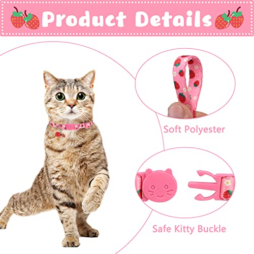 Breakaway Cat Collars with Bell & Cute Pendants, 3 Pack Safety Buckle Kitten Collars, Adjustable Pet Collar Ideal for Girl Boy Cats Puppy (Fruit Pattern) - color: Style A - Fruit