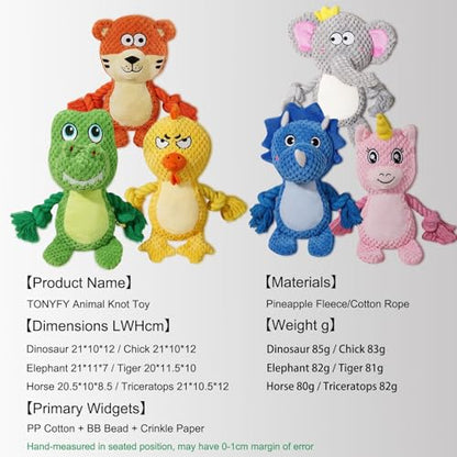 Cute Animals Interactive Squeaky Dog Toy with a Vocal Bladder, Crinkle Paper Stuffed Soft Cotton Chew Toy, Teething Rope Tug of War Pull Toy to Keep Them Busy for Puppy, Small Dogs - Gray Elephant - color: Gray Elephant