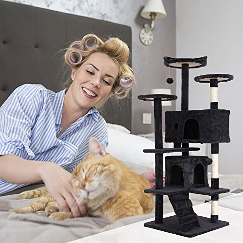 70'' Tall Multi-Level Cat Tree with Scratching Post, Platform, Condo, Tower and Funny Toy for Indoor Medium Cats - color: Dark Gray