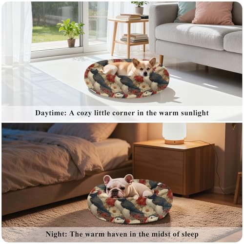 Pet Bed Blossom Puffins Cat Snuggler Soft Winter Cushion, Cozy Round Bolster Nest for Indoor Kittens & Small Pets 15" - size: X-Small