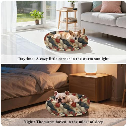 Pet Bed Blossom Puffins Cat Snuggler Soft Winter Cushion, Cozy Round Bolster Nest for Indoor Kittens & Small Pets 15" - size: X-Small