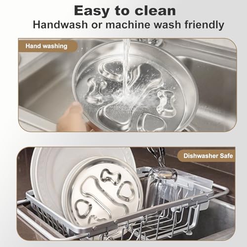 Slow Feeder Dog Bowls,Non-Slip Base Stainless Steel Pet Food Bowls,2 Cups Metal Dog Slow Feeder Bowl for Large Medium Breed,Double-Sided