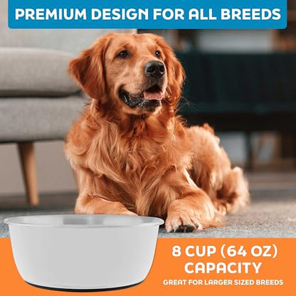 Master Pet Supply Stainless Steel Dog Bowls Set of 2 (64 Oz Each) with Non-Slip Rubber Base - Bone White - Basic Dog Food Bowl Water & Food Bowls for Small Medium Large Dogs & Cats, Metal Dish - color: Bone White, size: 8 Cups (64 oz) 2 Pack