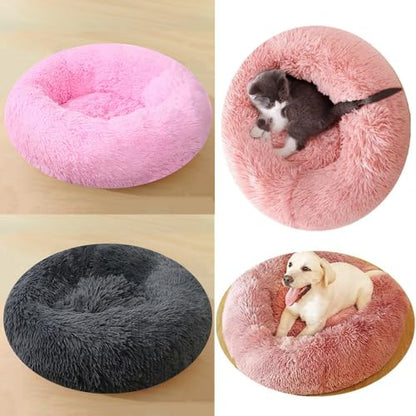 Calming Large Dog Bed & Cat Bed, 43 Inch Anti-Anxiety Donut Dog Cuddler Cat Bed, Warming Cozy Soft Dog Round Bed, Fluffy Faux Fur Machine Washable Pet Cushion for Medium Dogs & Cats (Blue White) - color: Blue White, size: 43.0"L x 43.0"W x 8.0"Th /Round 1