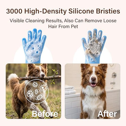 7PCS Dog Bath Supplies, Pet Grooming Kit for Dogs & Cats and Horses - Dog Washing Gloves, Pet Grooming Gloves, Dog Towel 40'' X 23.6'', Dog Bath Brush, Dog Shampoo Brush, Dog Finger Toothbrush (Blue)