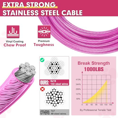 10FT Dog Tie Out Cable - 1000LBS Strength, Heavy Duty Yard Leads with Spring & Swivel Hook, Dog Line Tether for Small/Large Dogs - color: Pink Mauve, size: 10FT