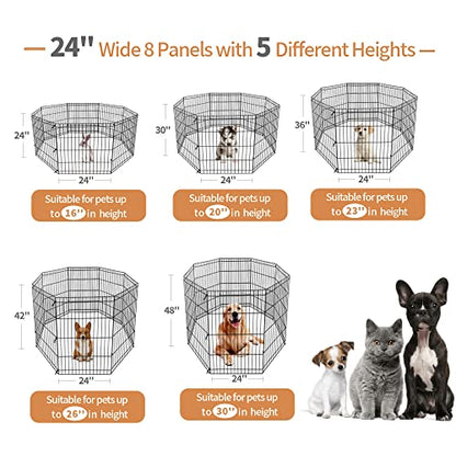 Foldable 24/30/36/42/48 Inch Metal Exercise Dog Play Pen Indoor Outdoor Playpen for Small Animals 8 Panel Pet Fence for Home Yard Camping