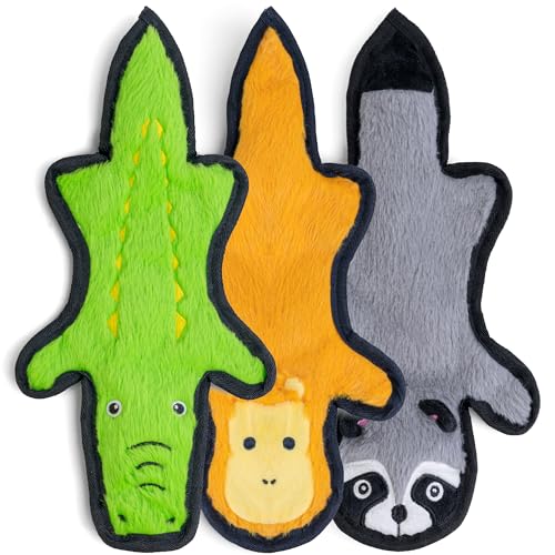 SHARLOVY No Stuffing Dog Toys Crinkle Squeaky, Long Lasting Chews for Aggressive, Durable Plush Dog Puppy Chew Toys for Teething, with 6 Tough Layers for Small Medium Large Breed - color: 3pack, size: Large