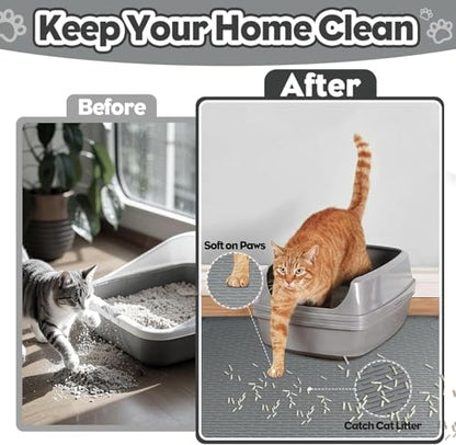 Kalolary Cat Litter Box Mats, Large 34" x 22" Silicone Cat Mat, Easy to Clean Kitty Litter Trapping Mat, Soft on Kitty Paws, Waterproof, Urine-Proof Kittys Litter Mats for Floor, Dark Grey - color: Dark Grey: 86 x 56cm