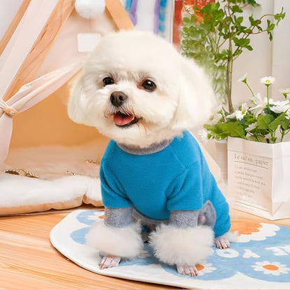 2 Pack Dog Pajamas Small Sized Dog Fleece Pajamas Cute Dogs Fleece Sweater Doggy Sweater Love Pattern Onesies for Pjs Small Clothes - color: Blue, size: X-large(suggest Length of Back 15.7'')