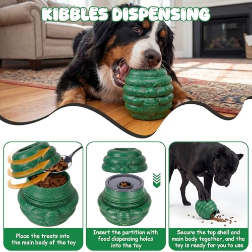 Gemscream 1 Pack Large Dog Toys for Aggressive Chewers, Dog Treat Dispensing Toy to Keep Them Busy, 2-in-1 Fillable Holder with 2 Cups and Food-Dispensing Lids for Large Medium (Green) - color: Green