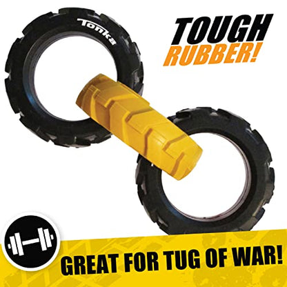 Tonka Rubber 3-Ring Tug Dog Toy, Lightweight, Durable and Water Resistant, 7.5 Inches, for Medium/Large Breeds, Single Unit, Yellow/Black - size: 7.5 inch Rubber Flex Tread