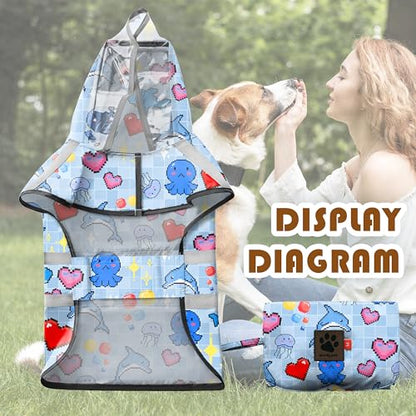 Dog Raincoat, Adjustable Rain Jacket with Hooded Double Layer for Large Medium Small Dogs Puppies, Lightweight Waterproof Rain Coat Poncho with Reflective Stripe Ocean Dolphin Blue,S - color: Ocean Blue, size: Small