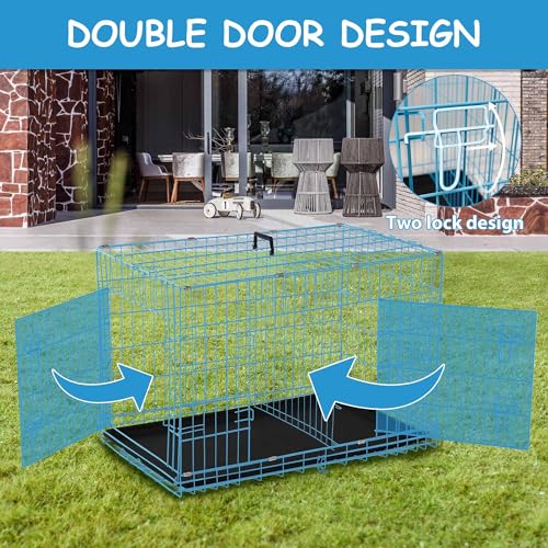 36 Inch Medium Dog Crate for Medium Dogs Durable Foldable Medium Dog Kennel Indoor, Double Door/Leak-Proof Removable Tray/Handle, for Shop/Home/Outdoor, Metal Dog Crate, 36 Inch Dog Crate Puppy Crate