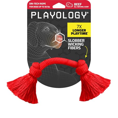 Playology Dog Toys | Dri-Tech Rope Toy Tug of War Rope for Aggressive Chewers | Medium Beef Scented Toy - Easy to Clean and Made from Non Toxic Materials - size: Medium, style: Beef