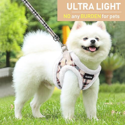 Small Dog Harness Collar and Leash Set, Step in No Chock No Pull Soft Mesh Adjustable Dog Vest Harnesses Plaid Reflective for Dogs Puppy Cats Kitten Rabbit (Warm Beige, XXS) - color: Warm Beige, size: XXS