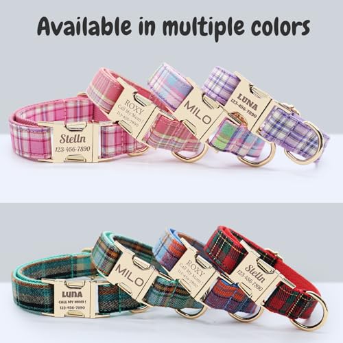 Custom Dog Collar with Name and Phone Numbers - Personalized Laser-Engraved Plaid Polyester Collar with Metal Buckle and D-Ring (Style-B, S (9-13 Inches)) - color: Style-B, size: S (9-13 Inches)
