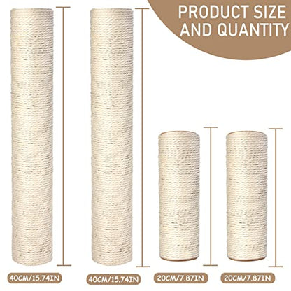 Cat Scratching Post Replacement, 4 Pieces Cat Scratcher Cat Tree Replacement Parts, 15.4'' x 2.67" Dia + 7.87“ x 2.67" DiaNatural Sisal Rope Cat Scratch Posts Include M8 Screws - color: Natural Color