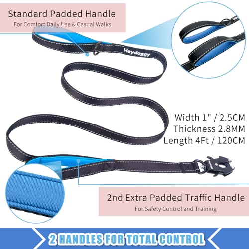 Strong Heavy Duty Dog Leash - 4ft Reflective Nylon Training Leash with Soft Padded Double Handle & Auto Lock Frog Clip - Safety Traffic Control for Large Medium Small Dogs No Pull Walk Black Blue,4ft - color: Black Blue, size: 4FT x 1" x 2.8MM
