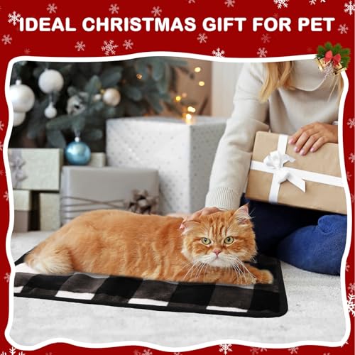 HunnmingRe 2 Pack Self Warming Cat Bed Self Heating Dog Pad Cat Warming Pad Thermal Pet Mat Washable Reflect Body Heat Removable Cover for Indoor Kittens Puppies (Black White Plaid,16 x 20 Inch) - size: 16 x 20 Inch