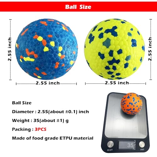3Pack Dog Ball Toys Indestructible Float On Water Fetch Bouncy Durable Solid Rubber Ball for Puppy Small and Medium Dogs Playing Toys (3Pcs-2.55'') - color: A.Blue+Orange+Yellow