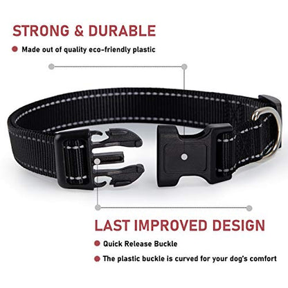 Reflective Dog Collar with Buckle Adjustable Safety Nylon Collars for Small Medium Large Dogs, Black XXS - color: Black, size: XX-Small :Width 3/8",Neck 8-12"