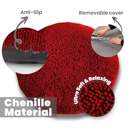 Muddy Mat®Cloud K-9 Bed for Dogs & Cats, Soft & Relaxing Donut Dog Bed, Chenille Material, Removable Cover, Washable & Dryer Safe–Red Medium(35'x35') - color: Red, size: Medium (35''X35'')