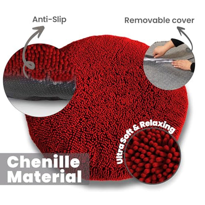 Muddy Mat®Cloud K-9 Bed for Dogs & Cats, Soft & Relaxing Donut Dog Bed, Chenille Material, Removable Cover, Washable & Dryer Safe–Red Medium(35'x35') - color: Red, size: Medium (35''X35'')
