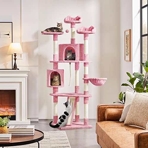 Yaheetech 79in Cat Tree Multi-Level Cat Tower with Scratching Posts for Indoor Cats, Cat Furniture Play Center for Cats and Kitten - color: Pink