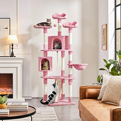 Yaheetech 79in Cat Tree Multi-Level Cat Tower with Scratching Posts for Indoor Cats, Cat Furniture Play Center for Cats and Kitten - color: Pink