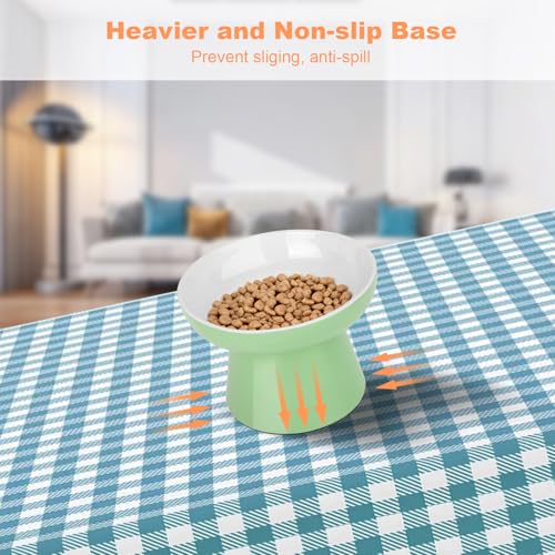 Elevated Cat Bowls,2 Pcs Ceramic Raised Cat Food Bowls with Non-Slip Base,Whisker-Friendly Shallow Design,Lead & Cadmium Free Pet Feeder,Dishwasher and Microwave Safe (Green&Light-Grey) - color: Green&Light-Gray