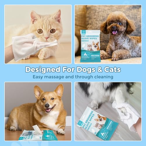 Vannon Extra Thick Pet Bathing Wipes for Dogs & Cats, Cleaning & Odor-Controlling Grooming Gloves, Nourish Fur Glove Wipes for Daily Care and Traveling, Rinse Free, Unscented, 2 Pack, 12 PCS - size: 2pack
