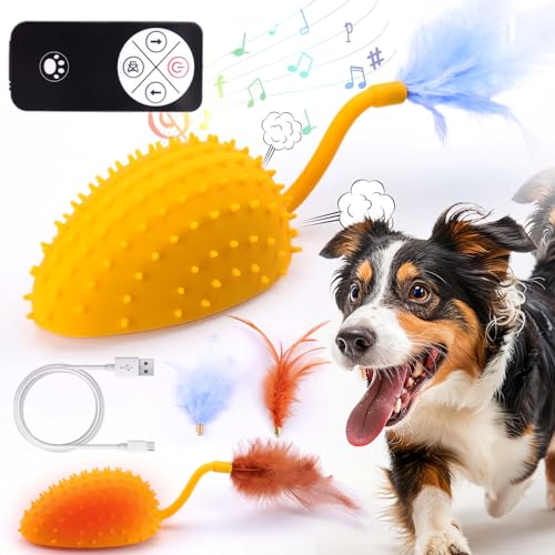 Mity rain Interactive Dog Toys, Remote Control Dog Toy with Feather Tail and Charger, Funny Dog Toys for Small Medium Dogs Outdoor and Indoor, Dog Toys to Keep Them Busy - color: Lemon Yellow