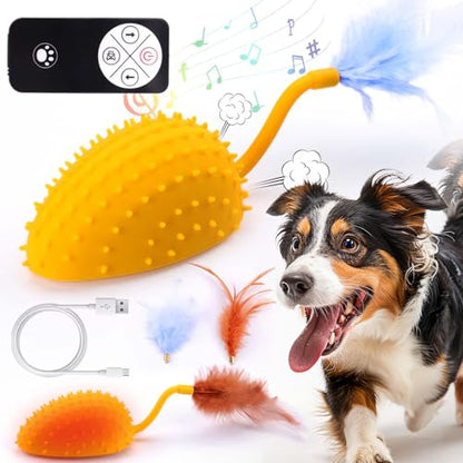 Mity rain Interactive Dog Toys, Remote Control Dog Toy with Feather Tail and Charger, Funny Dog Toys for Small Medium Dogs Outdoor and Indoor, Dog Toys to Keep Them Busy - color: Lemon Yellow