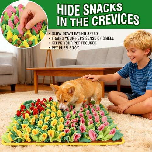 MYLIFESION Snuffle Mat for Dogs, 23.62''*15.75'' for Small & Medium, Fleece Mentally Stimulating Toys for Dogs Cats Rabbits, Helps Control Eating Speed and Train Scent Detection (Tulip Style) - color: Tulip Style